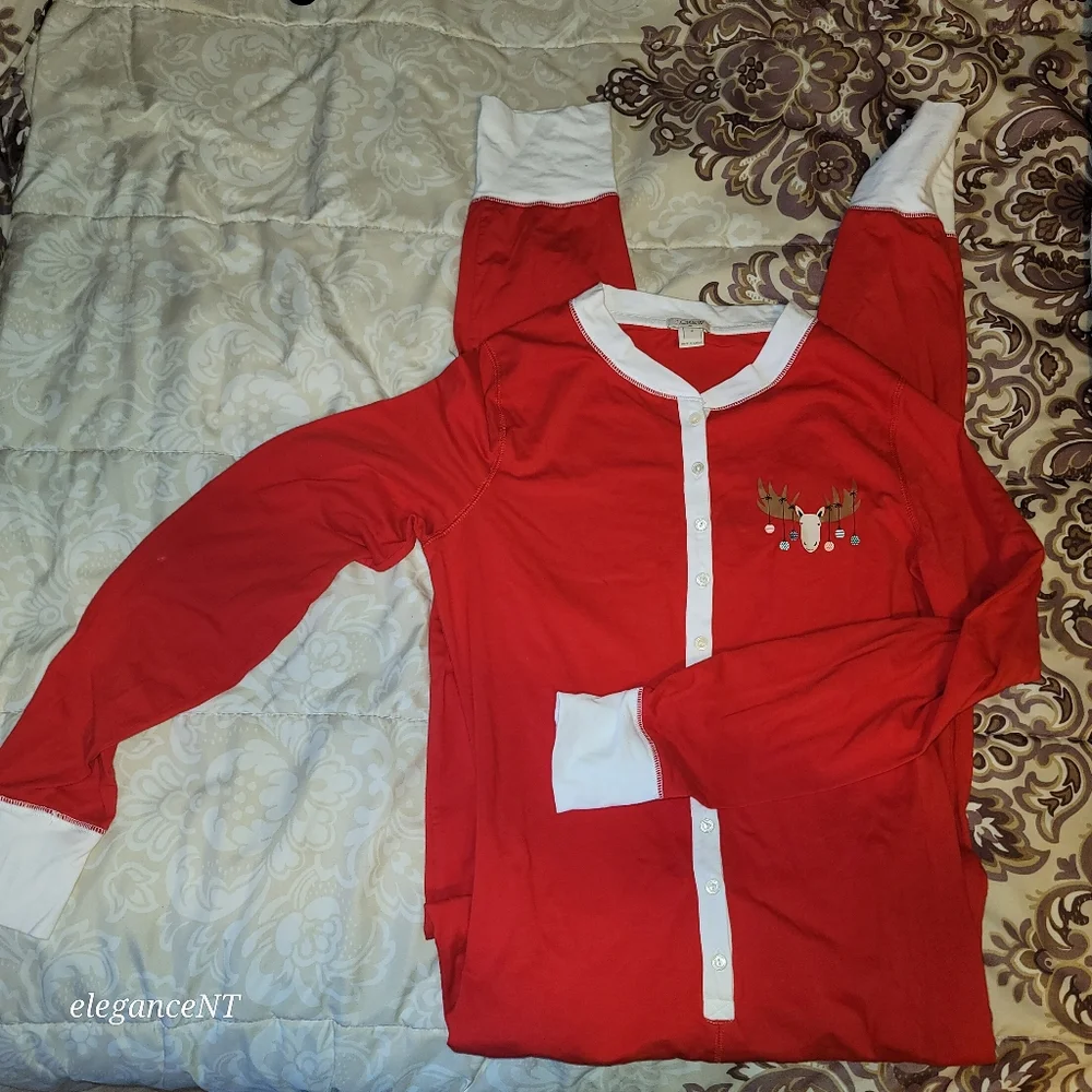 J. Crew Red Women's One Piece Reindeer Pajamas Sz: M - Picture 7 of 10
